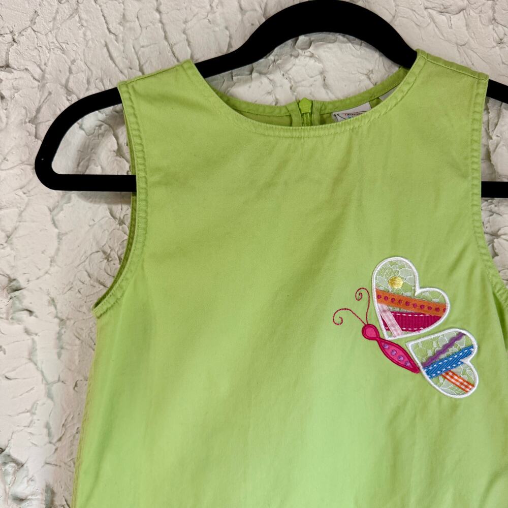 Talbots Kids Girls Size 8 Butterfly Applique Shift Dress Lime Green Pink Cotton - Picture 2 of 8